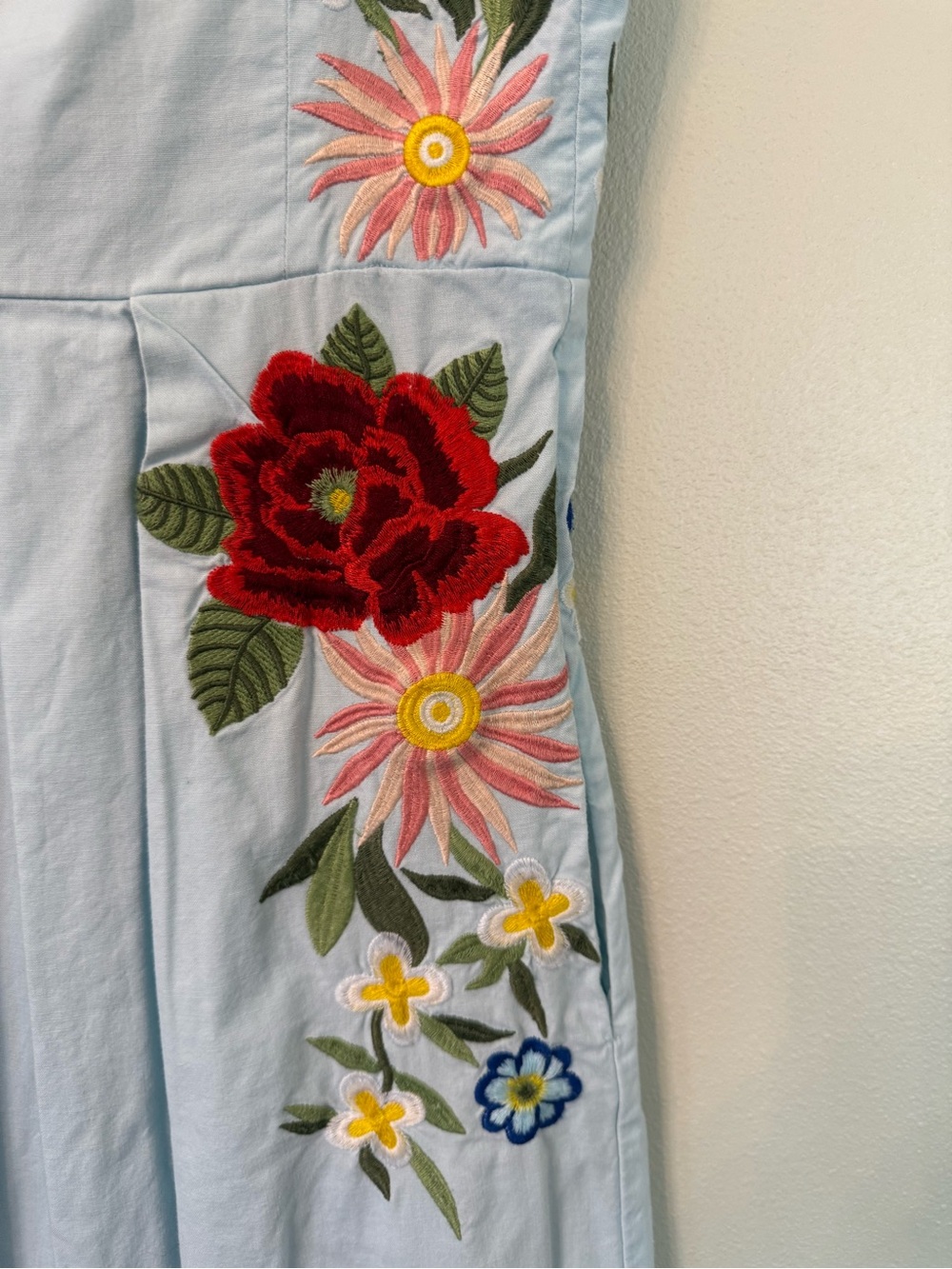 Fanm Mon Sadine Embroidered Midi Dress Light Blue Floral Cotton xs - Picture 6 of 11